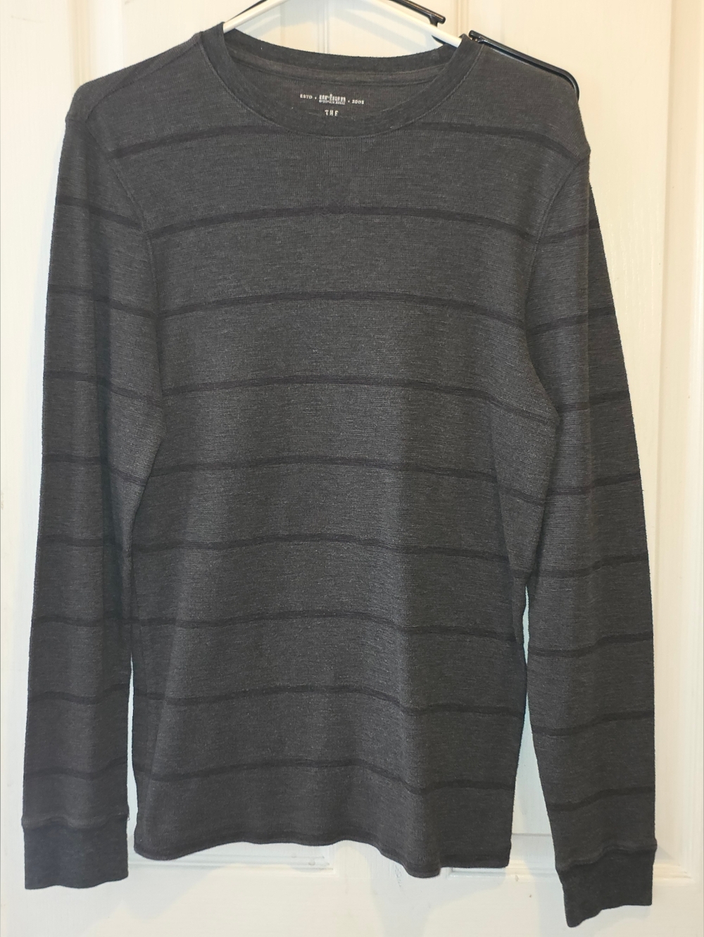 Men's Dark Gray Striped Long Sleeve Crewneck Thermal